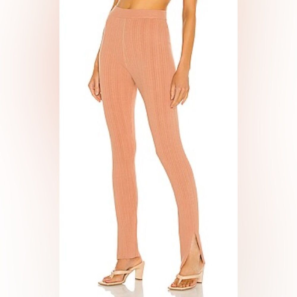 REVOLVE Song of Style High Waist Emmy Pant Pale Saffron Ribbed Split Hem M